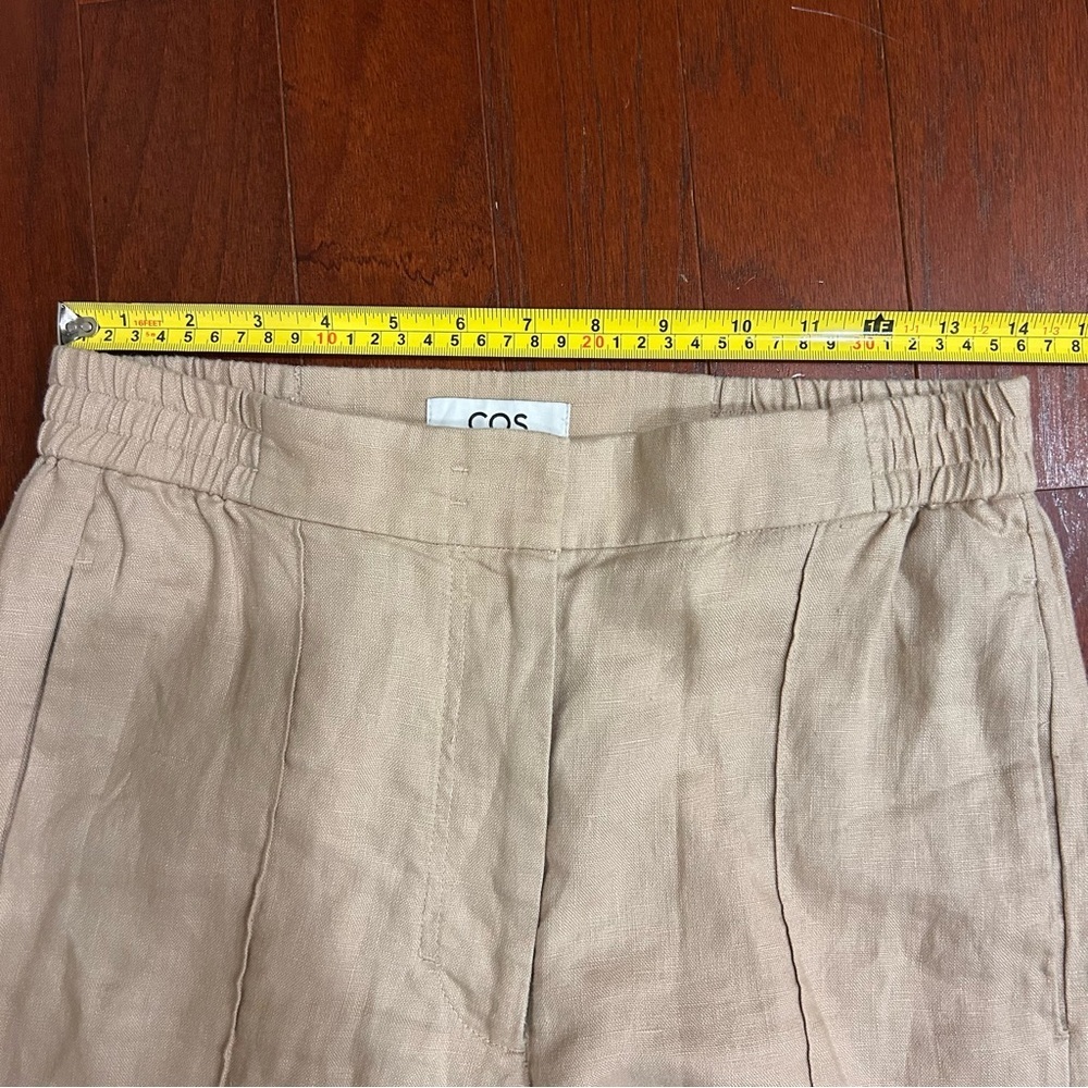 COS 100% LINEN WIDE-LEG TROUSERS color khaki EU34 US 4 adjustable waist pockets - Picture 5 of 9
